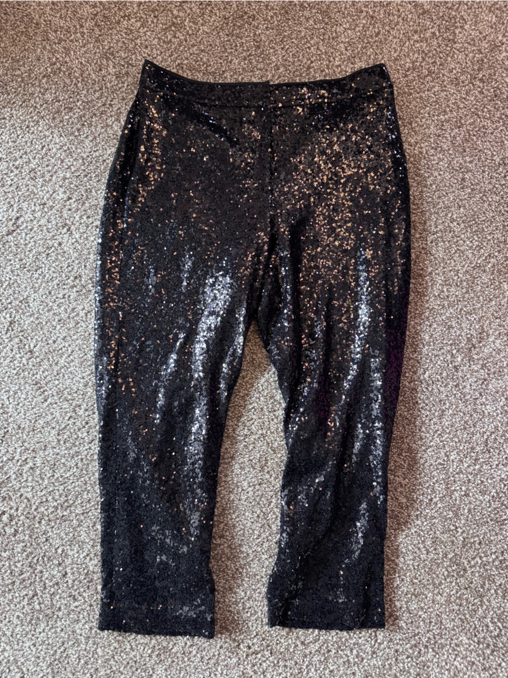 Alex Marie Sequins High-Waist Pants — Black Sparkle size 14